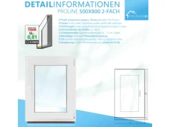 Framelux Kunststofffenster Proline Anthrazit 2-Fach Verglasung 500 x 800 mm Rechtsanschlag