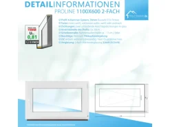 Framelux Kunststofffenster Proline Anthrazit 2-Fach Verglasung 1100 x 600 mm Linksanschlag