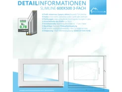 Framelux Kunststofffenster Slimline Weiß 3-Fach Verglasung 600 x 500 mm Rechtsanschlag
