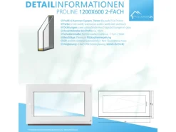 Framelux Kunststofffenster Proline Weiß 2-Fach Verglasung 1200 x 600 mm Linksanschlag