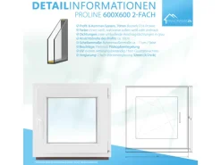 Framelux Kunststofffenster Proline Weiß 2-Fach Verglasung 600 x 600 mm Linksanschlag