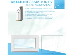 Framelux Kunststofffenster Proline Weiß 2-Fach Verglasung 750 x 550 mm Linksanschlag