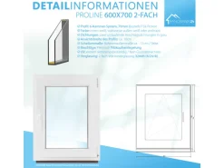 Framelux Kunststofffenster Proline Weiß 2-Fach Verglasung 600 x 700 mm Linksanschlag