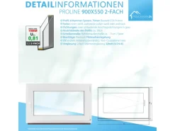 Framelux Kunststofffenster Proline Anthrazit 2-Fach Verglasung 900 x 550 mm Linksanschlag