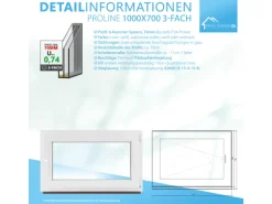 Framelux Kunststofffenster Proline Anthrazit 3-Fach Verglasung 1000 x 700 mm Linksanschlag