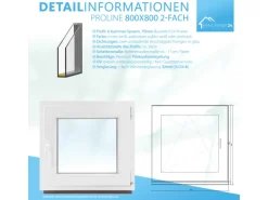 Framelux Kunststofffenster Proline Weiß 2-Fach Verglasung 800 x 800 mm Linksanschlag