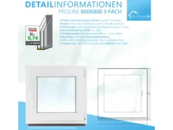 Framelux Kunststofffenster Proline Anthrazit 3-Fach Verglasung 800 x 800 mm Linksanschlag