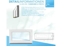 Framelux Kunststofffenster Slimline Weiß 2-Fach Verglasung 1200 x 400 mm Linksanschlag