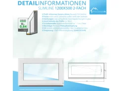 Framelux Kunststofffenster Slimline Anthrazit 2-Fach Verglasung 1200 x 500 mm Linksanschlag