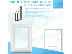 Framelux Kunststofffenster Proline Weiß 2-Fach Verglasung 500 x 600 mm Linksanschlag