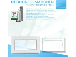 Framelux Kunststofffenster Proline Anthrazit 3-Fach Verglasung 900 x 550 mm Rechtsanschlag