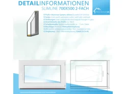 Framelux Kunststofffenster Slimline Weiß 2-Fach Verglasung 700 x 500 mm Linksanschlag