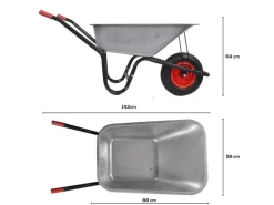Garmio Schubkarre 85 Liter 160 kg Garten Bauschubkarre Gummi-Luftreifen Felge Verzinkt