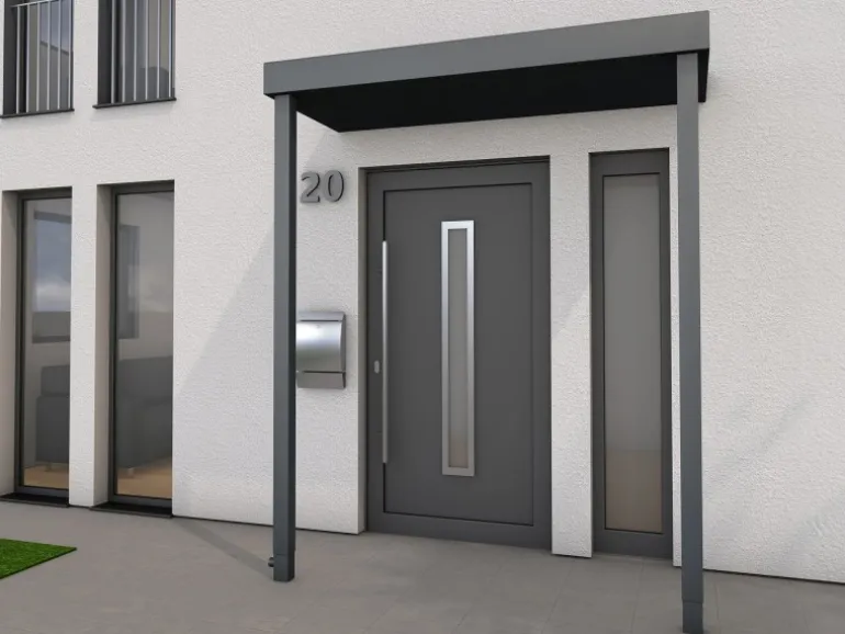 Gutta Rechteckvordach BS PLUS Anthrazit 160 x 90 cm 2 Pfosten und Ablauf Links