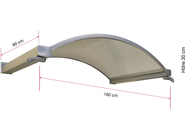 Gutta Rundbogenvordach NO 160 Klar Edelstahloptik 30 cm x 160 cm x 90 cm