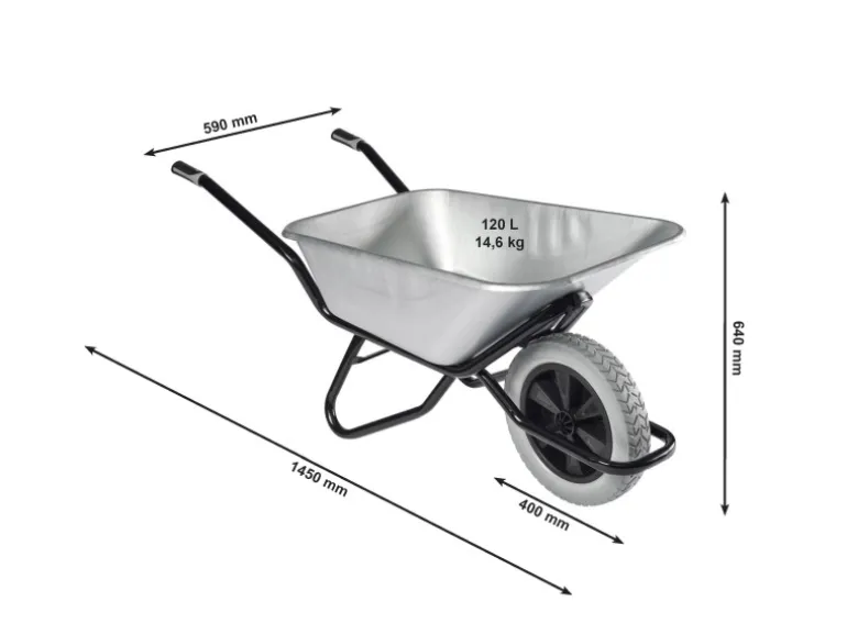 Haemmerlin Schubkarre Clipso Excellium 120 l Tiefmulde PU-Rad Verzinkt