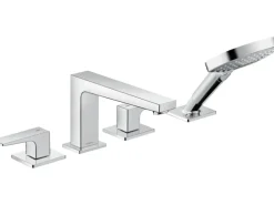 Hansgrohe 4-Loch Wannenrandarmatur Metropol mit Hebelgriffen und Secuflex Chrom