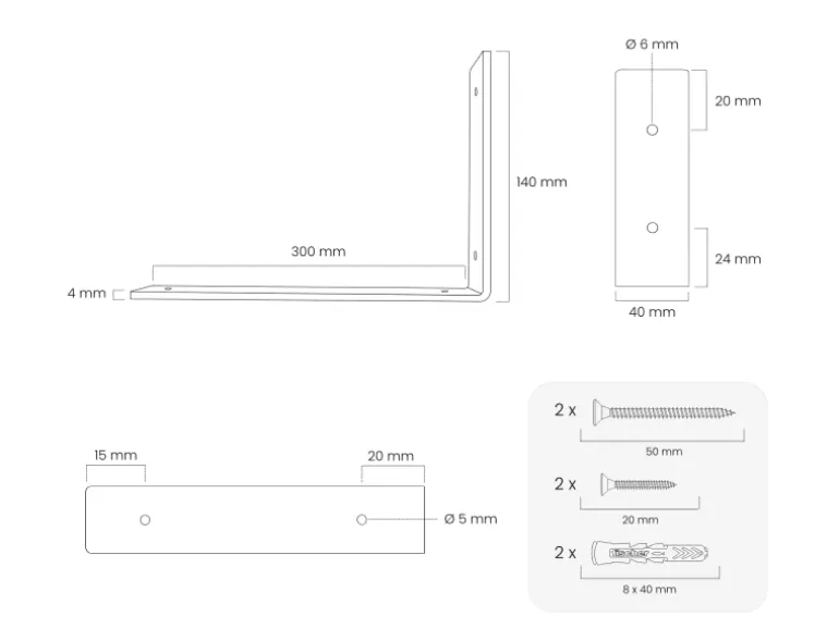 HEVVA Regalwinkel FREIBERG 30 cm Tief 2er Set Schwarz
