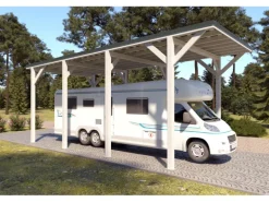 Holzbrüder Camping-Carport Ralf 32m²Reinweiß-Dornengrün
