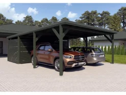 Holzbrüder Carport Ralf 52m² mit Geräteraum Grün-Dornengrün