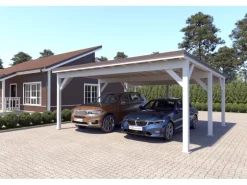 Holzbrüder Carport Ralf 36m² 150kg/m² Reinweiß-Dunkelbraun