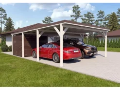 Holzbrüder Carport Ralf 52m² mit kl. Geräteraum Weiß-Dunkelbraun