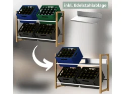 holz4home Getränkekistenregal aus Holz Inklusive Edelstahlablage 4 Kisten Silber