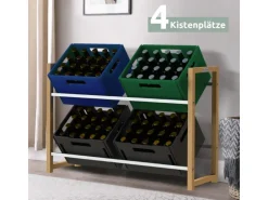 holz4home Getränkekistenregal aus Holz Inklusive Edelstahlablage 4 Kisten Silber