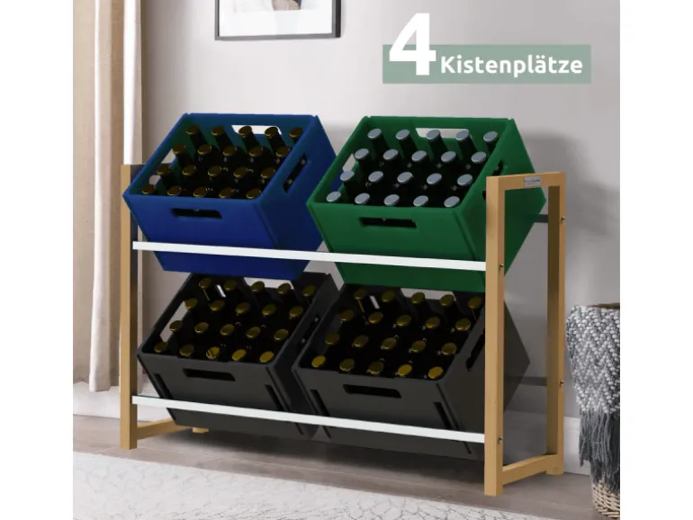 holz4home Getränkekistenregal aus Holz Inklusive Edelstahlablage 4 Kisten Silber