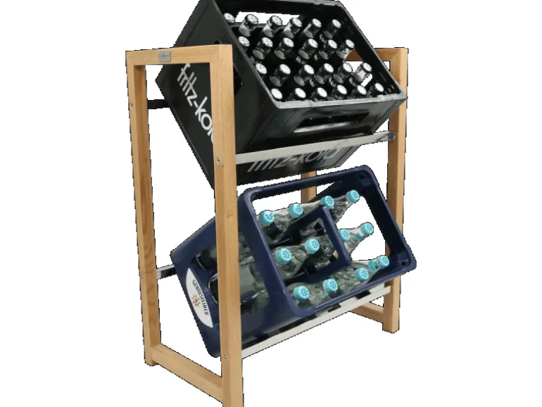 holz4home Getränkekistenregal aus Holz Inklusive Edelstahlablage 2 Kisten Silber