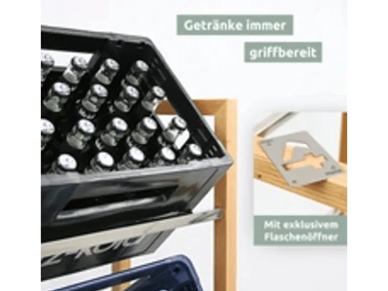 holz4home Getränkekistenregal aus Holz Inklusive Edelstahlablage 2 Kisten Silber