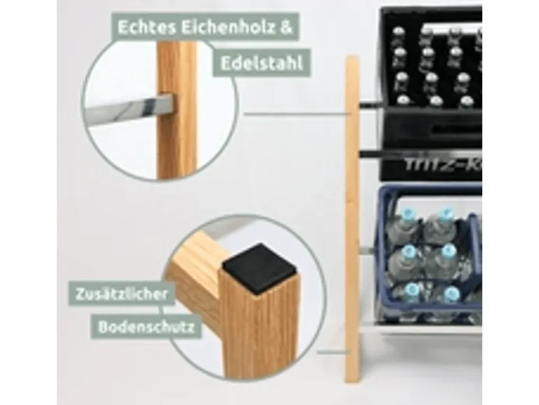 holz4home Getränkekistenregal aus Holz Inklusive Edelstahlablage 2 Kisten Silber