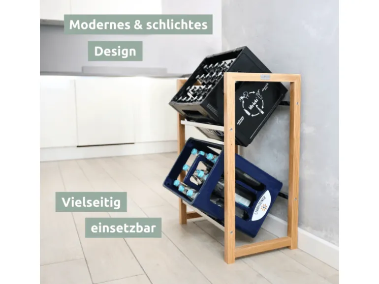 holz4home Getränkekistenregal aus Holz Inklusive Edelstahlablage 2 Kisten Silber