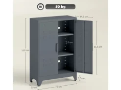 HOMCOM Aktenschrank Metall 75L x 33B x 110H cm Grau