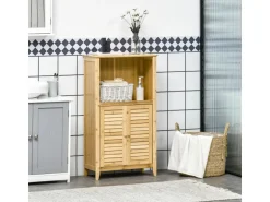 HOMCOM Badschrank mit 2 Lamellentüren Bambus Natur 50L x 25,5B x 92H cm