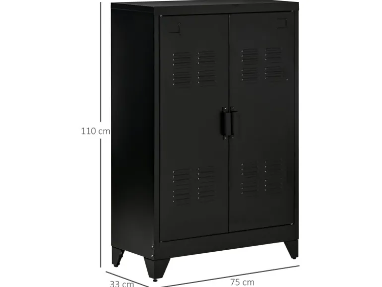 HOMCOM Sideboard mit 2 Verstellbaren Einlegeböden Schwarz 75 x 33 x 110 cm