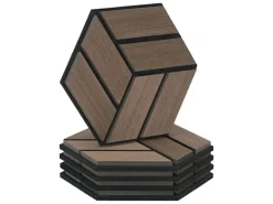 Homestyle4u Akustikpaneele Braun 30 x 26 cm 5 Stück Hexagon Wandpaneele Holz