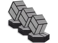 Homestyle4u Akustikpaneele 30 x 26 cm 15 Stück Grau Hexagon Wandpaneele Holz