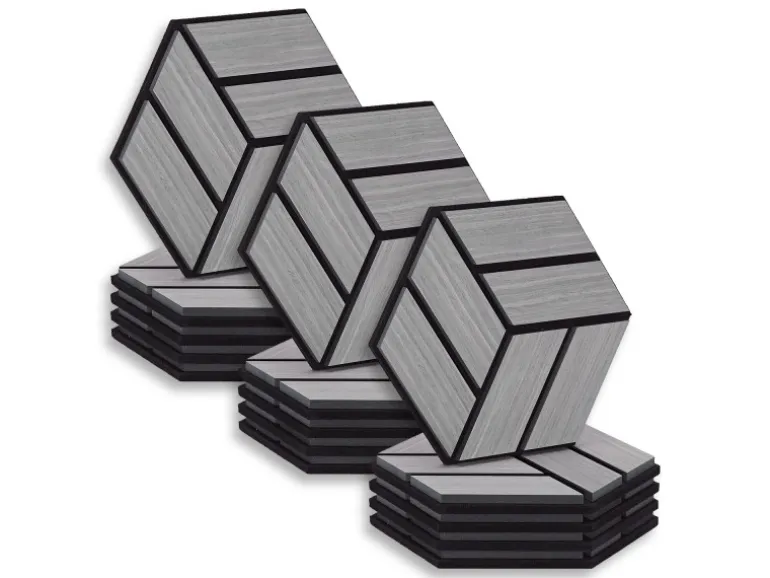 Homestyle4u Akustikpaneele 30 x 26 cm 15 Stück Grau Hexagon Wandpaneele Holz