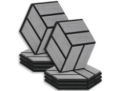 Homestyle4u Akustikpaneele 30 x 26 cm 8 Stück Grau Hexagon Wandpaneele Holz