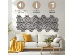 Homestyle4u Akustikpaneele 30 x 26 cm 8 Stück Grau Hexagon Wandpaneele Holz