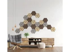 Homestyle4u Akustikpaneele 30 x 26 cm 20 Stück Braun Hexagon Wandpaneele Holz