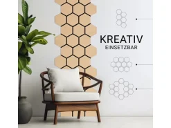 Homestyle4u Akustikpaneele 8 Wandpaneele Holz Hexagon 76 x 62 cm Stück Natur