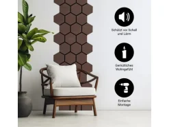 Homestyle4u Akustikpaneele 4 Wandpaneele Holz Hexagon 76 x 62 cm Stück Braun