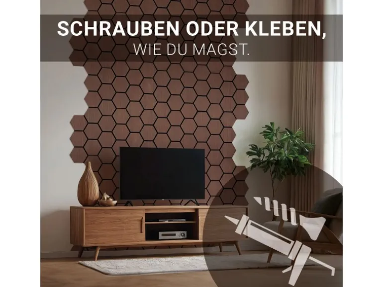 Homestyle4u Akustikpaneele 4 Wandpaneele Holz Hexagon 76 x 62 cm Stück Braun