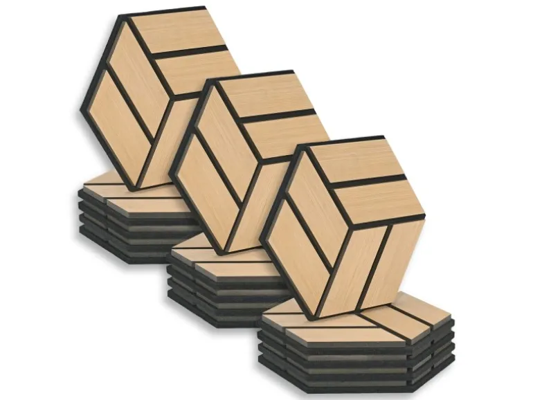 Homestyle4u Akustikpaneele 30 x 26 cm 15 Stück Natur Hexagon Wandpaneele Holz