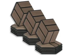 Homestyle4u Akustikpaneele 30 x 26 cm 15 Stück Braun Hexagon Wandpaneele Holz