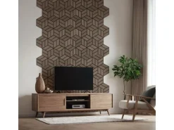 Homestyle4u Akustikpaneele 30 x 26 cm 15 Stück Braun Hexagon Wandpaneele Holz