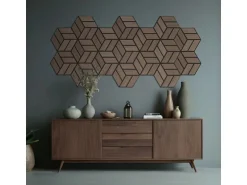 Homestyle4u Akustikpaneele 30 x 26 cm 15 Stück Braun Hexagon Wandpaneele Holz