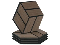 Homestyle4u Akustikpaneele Braun 30 x 26 cm 4 Stück Hexagon Wandpaneele Holz